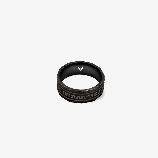 GREEK KEY RING - BLACK