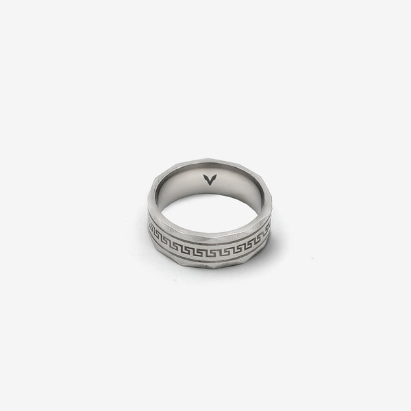 GREEK KEY RING - SILVER