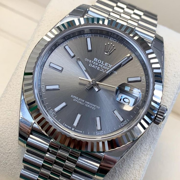 Rolex Datejust 41mm – Slate Grey Dial (Wimbledon Style), Fluted Bezel, Jubilee